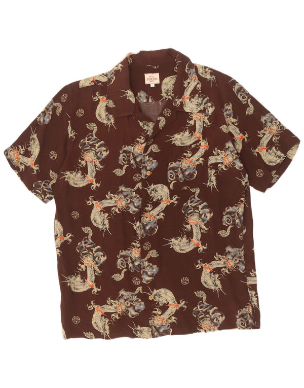 Exsezon Camisa de manga corta con patrón abstracto para hombre, talla grande, color marrón