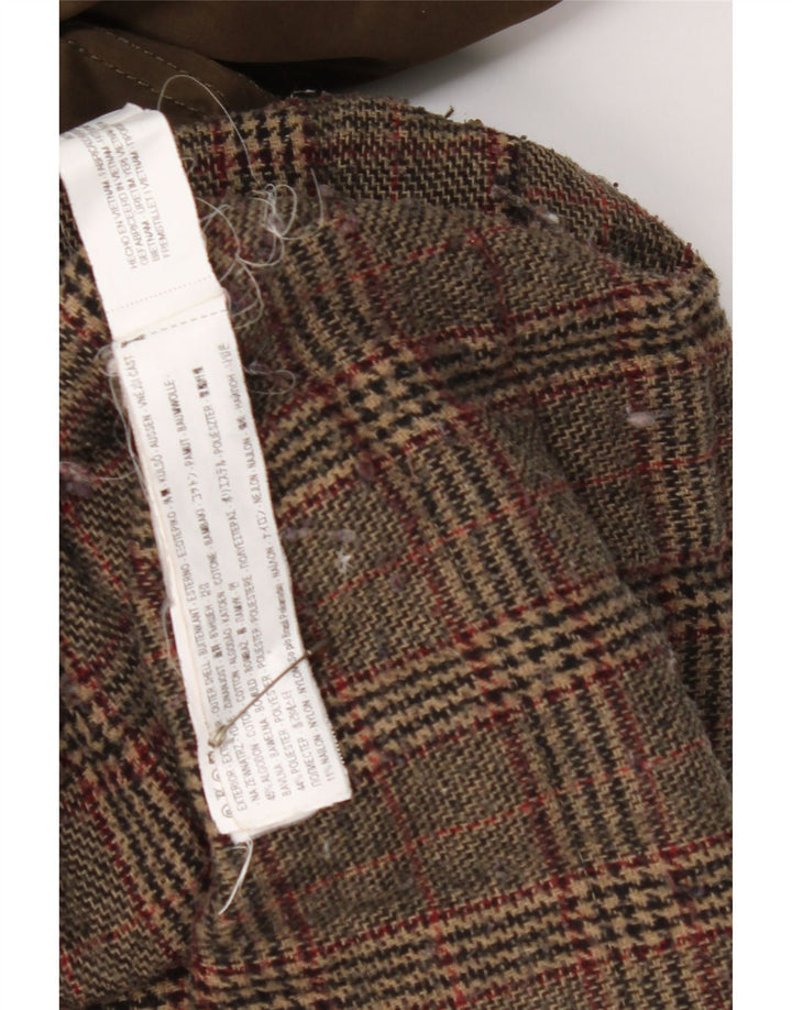Zara Mujer Parka con Capucha Chaqueta UK 40 Mediana Caqui Cuadros Algodón