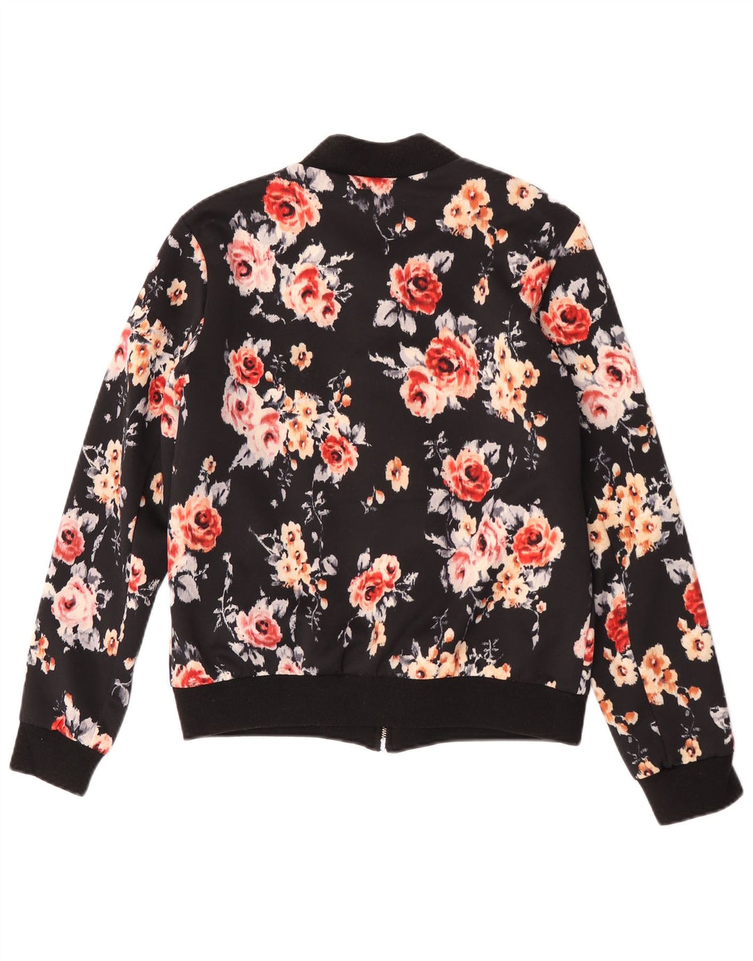 Zara Mujer Chaqueta Bomber UK 40 Mediana Negro Floral Poliéster