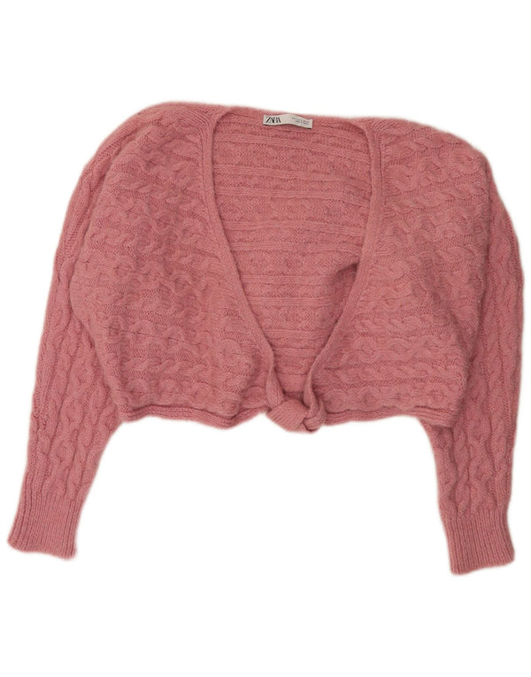 Zara Mujer Crop Suéter Cárdigan Extragrande Reino Unido 10 Pequeño Acrílico Rosa