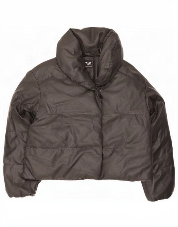 Zara Mujer Crop Chaqueta Acolchada Extragrande UK 6 XS Poliéster Negro