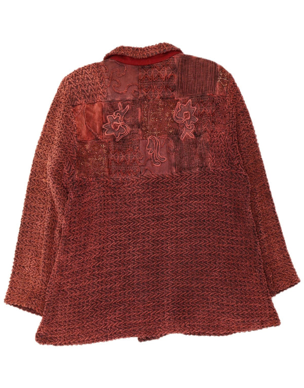 Vintage mujer bombardero chaqueta Reino Unido 14 medio granate floral
