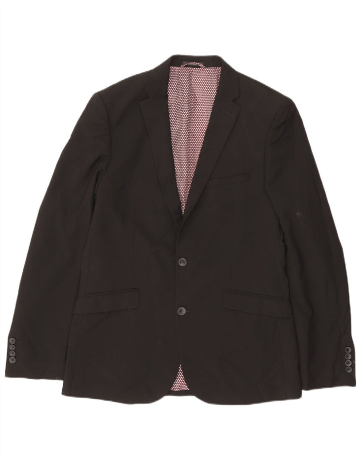 Marks & Spencer Chaqueta tipo blazer con 2 botones y corte ceñido para hombre, talla 40, color negro