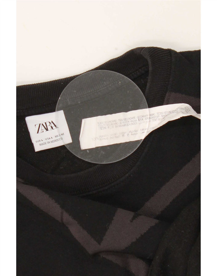 Zara Hombre Sudadera Jumper Large Negro Geométrico Algodón