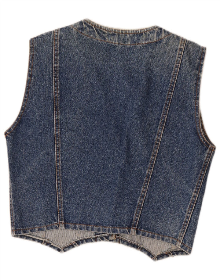 Vintage mujer denim chaleco Reino Unido 12 algodón azul medio