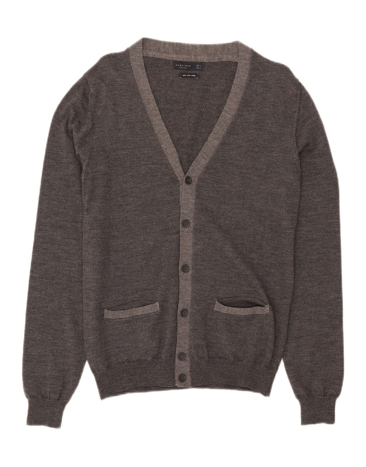 Zara Hombre Cárdigan Sueter Grande Lana Gris