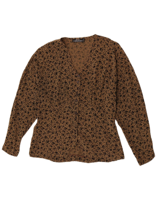 Atos Lombardini Blusa camisera para mujer UK 10 Small Marrón Floral Viscosa