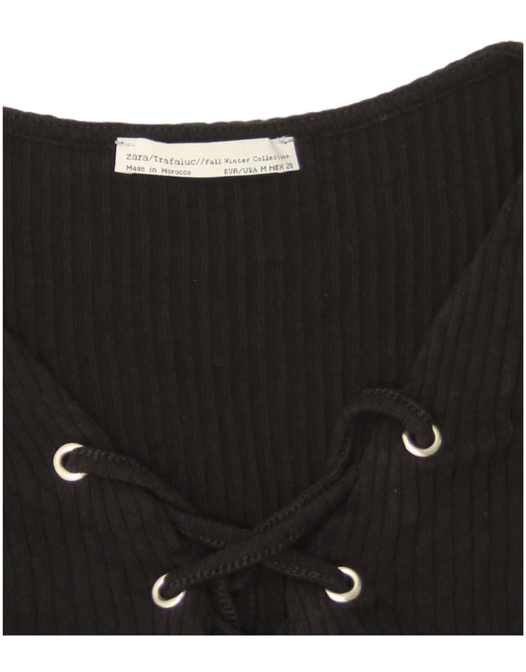 Zara Mujer Crop Top Manga Larga UK 42 Medium Negro