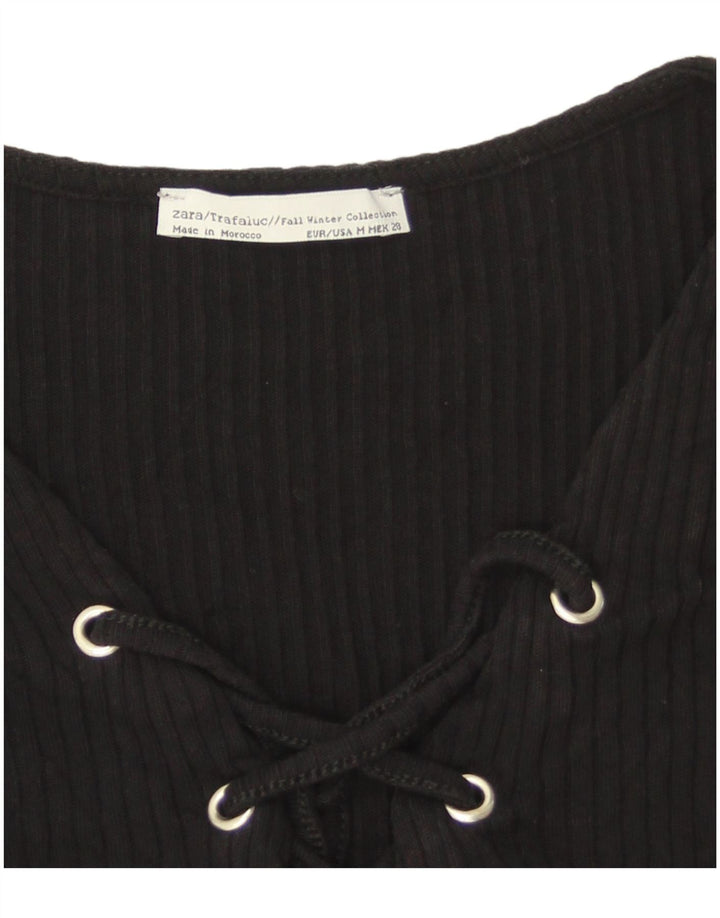 Zara Mujer Crop Top Manga Larga UK 42 Medium Negro