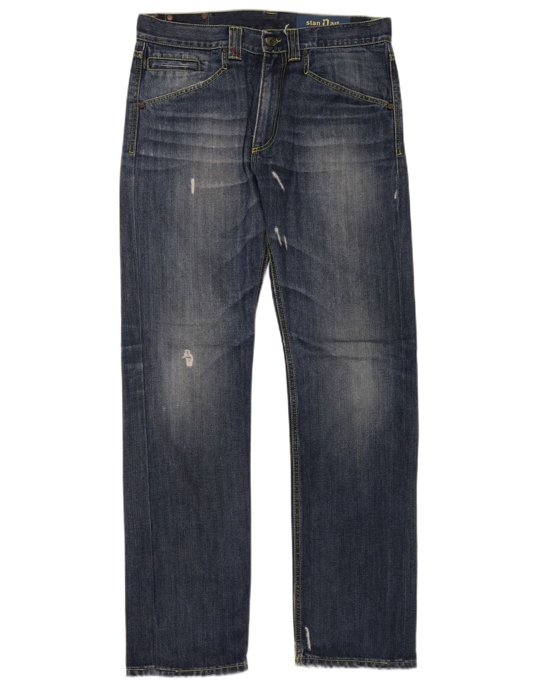 DONDUP Vaqueros rectos desgastados para hombre W34 L32 Algodón azul