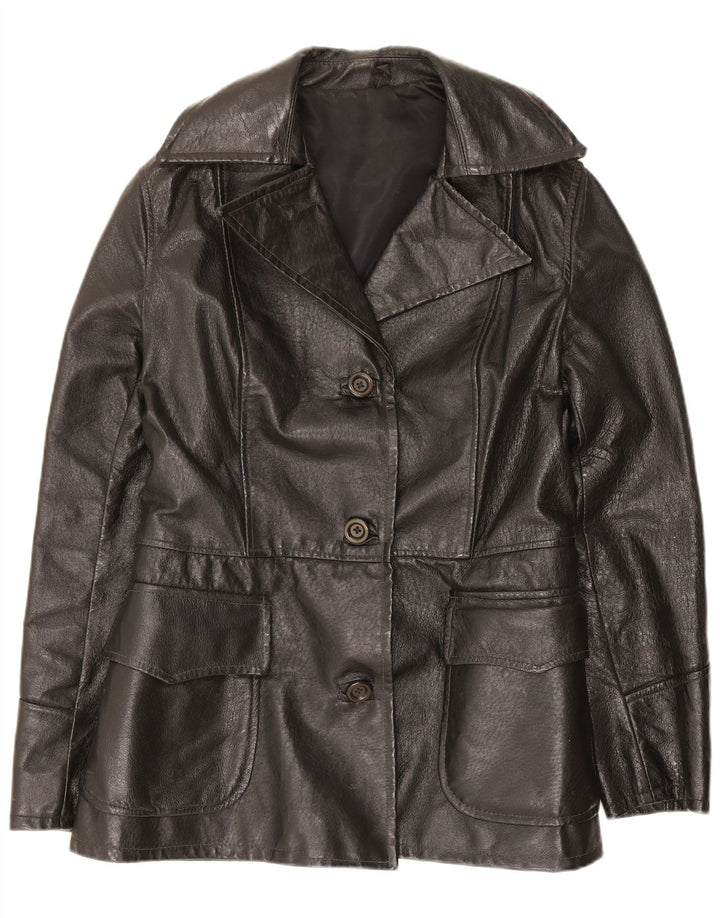 Vintage mujer chaqueta de cuero Reino Unido 10 pequeño negro