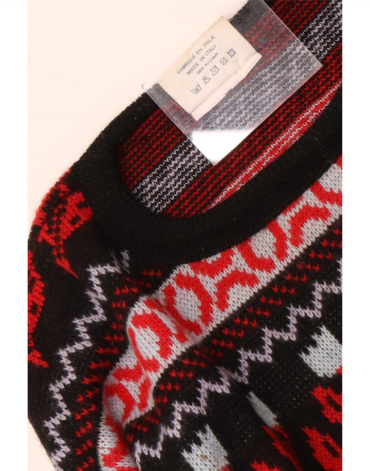 Vintage hombres cuello redondo jersey suéter medio multicolor floral acrílico
