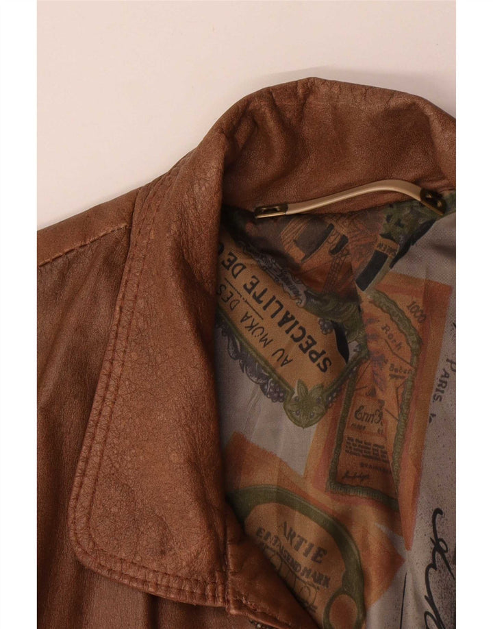 Vintage hombres cuero Gilet Reino Unido 40 marrón grande