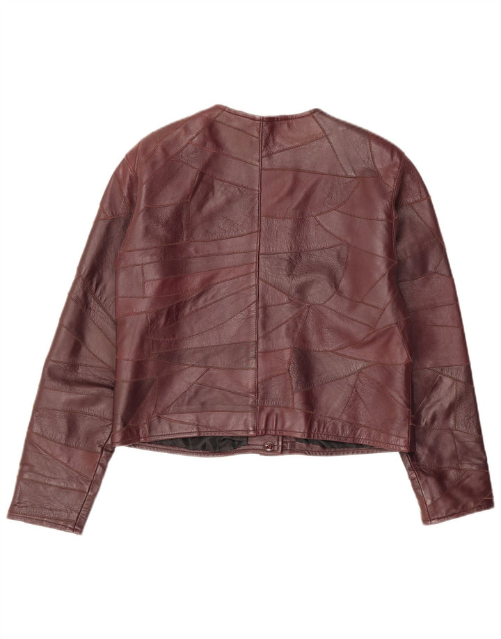 Vintage mujer chaqueta de cuero Reino Unido 14 medio Borgoña Patchwork