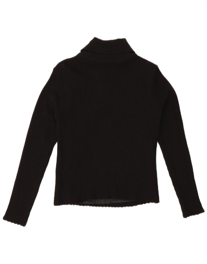 VINTAGE Mujer Crop Roll Neck Jumper Suéter Reino Unido 8 Pequeño Negro