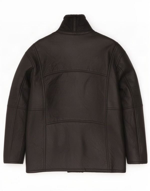 Vintage hombres shearling chaqueta IT 50 grande negro