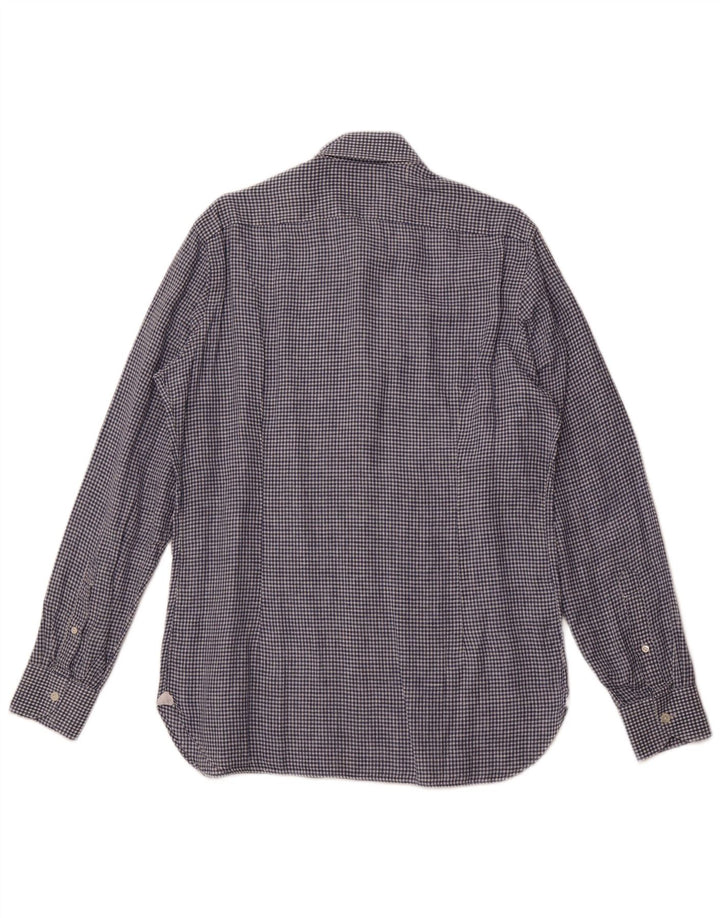 BORRELLI Camisa para hombre Talla 40 15 3/4 Algodón a cuadros azul medio