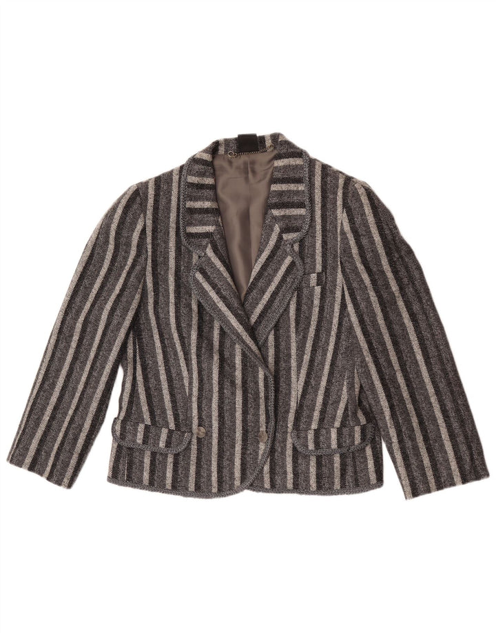 Vintage mujer doble pecho Blazer chaqueta Reino Unido 12 gris medio rayas