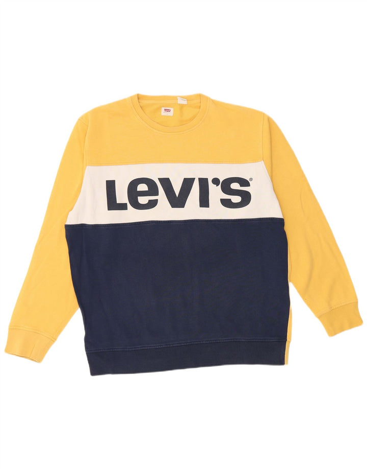 Levi's Hombre Sudadera con gráfico tipo jersey de algodón color block en amarillo grande