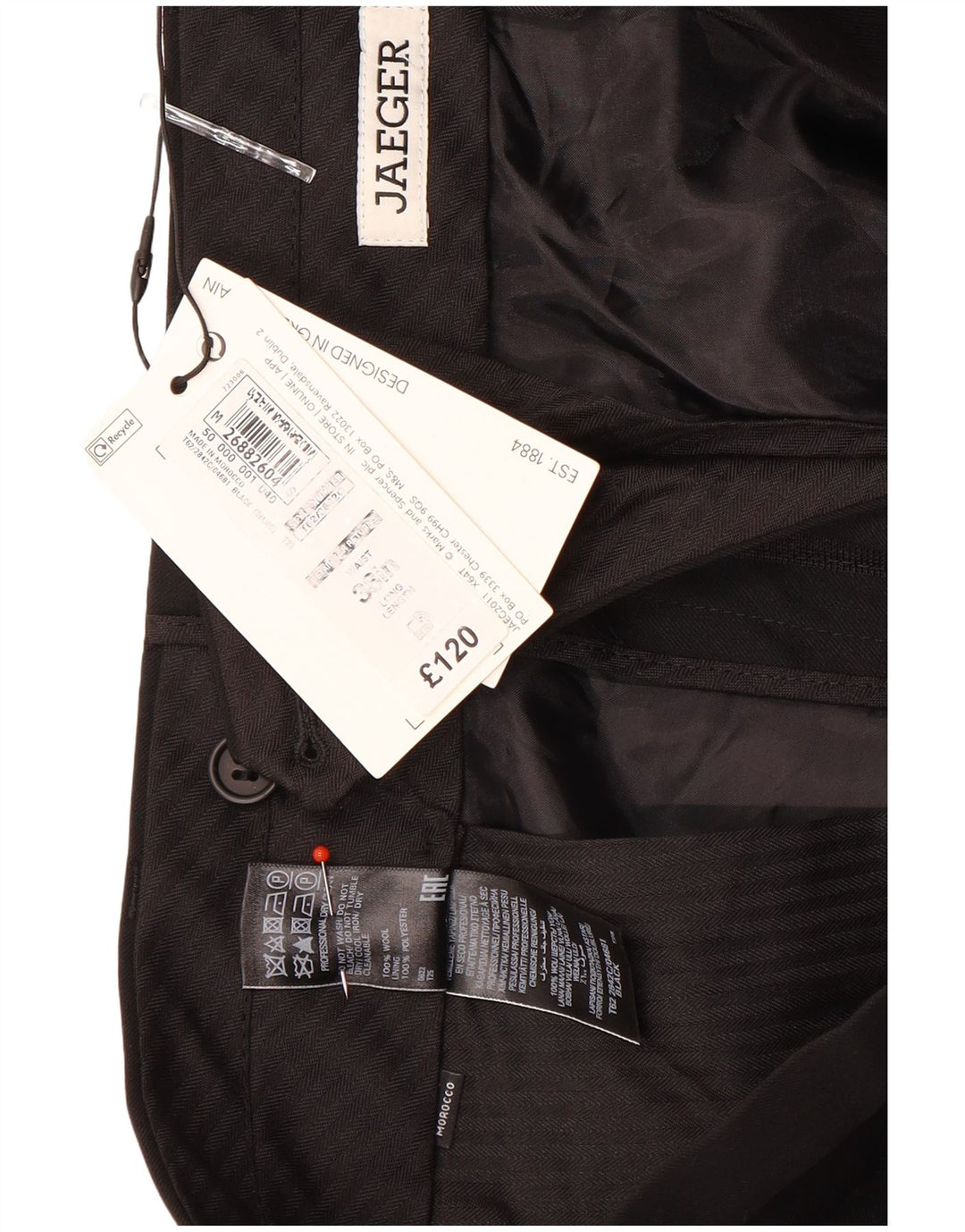 Jaeger Hombre Pantalones Casuales Slim W38 L33 Lana Negra