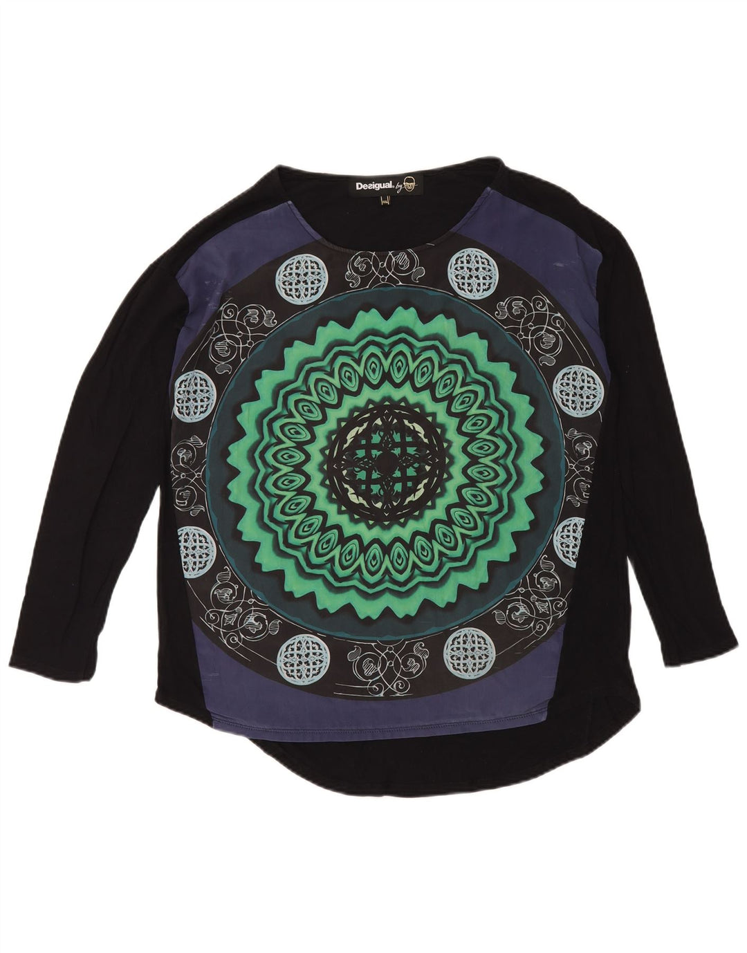 Desigual Mujer Patrón Abstracto Top Manga Larga UK 20 2XL Negro Moderno