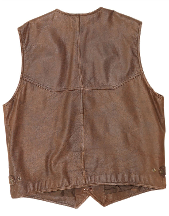 Chaleco de cuero vintage para hombre IT 56 3XL Marrón