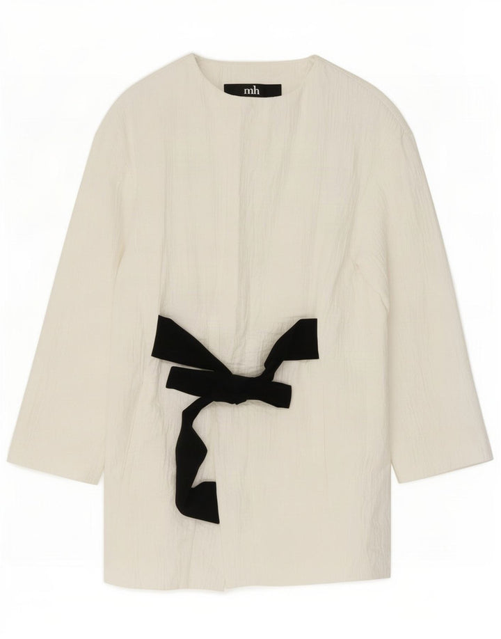 Zara Mujer Chaqueta Blazer Extragrande Larga UK 6 XS Algodón Blanco