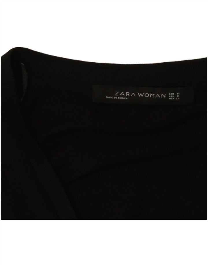 Zara Mujer Blusa Manga 3/4 Top UK 42 Medium Negro