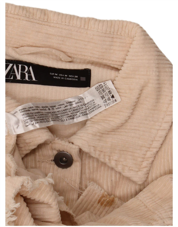 ZARA Mujer Camisa De Pana Extragrande UK 44 Mediana Algodón Blanco Roto