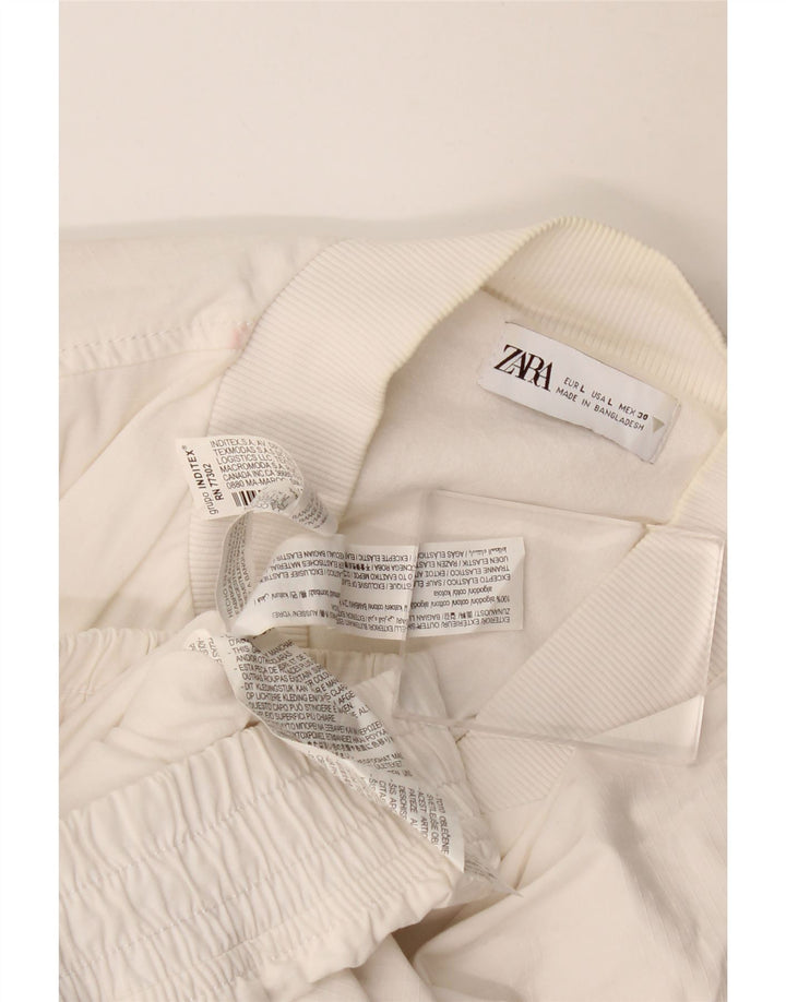 Zara Mujer Crop Bomber Jacket UK 46 Grande Algodón Blanco