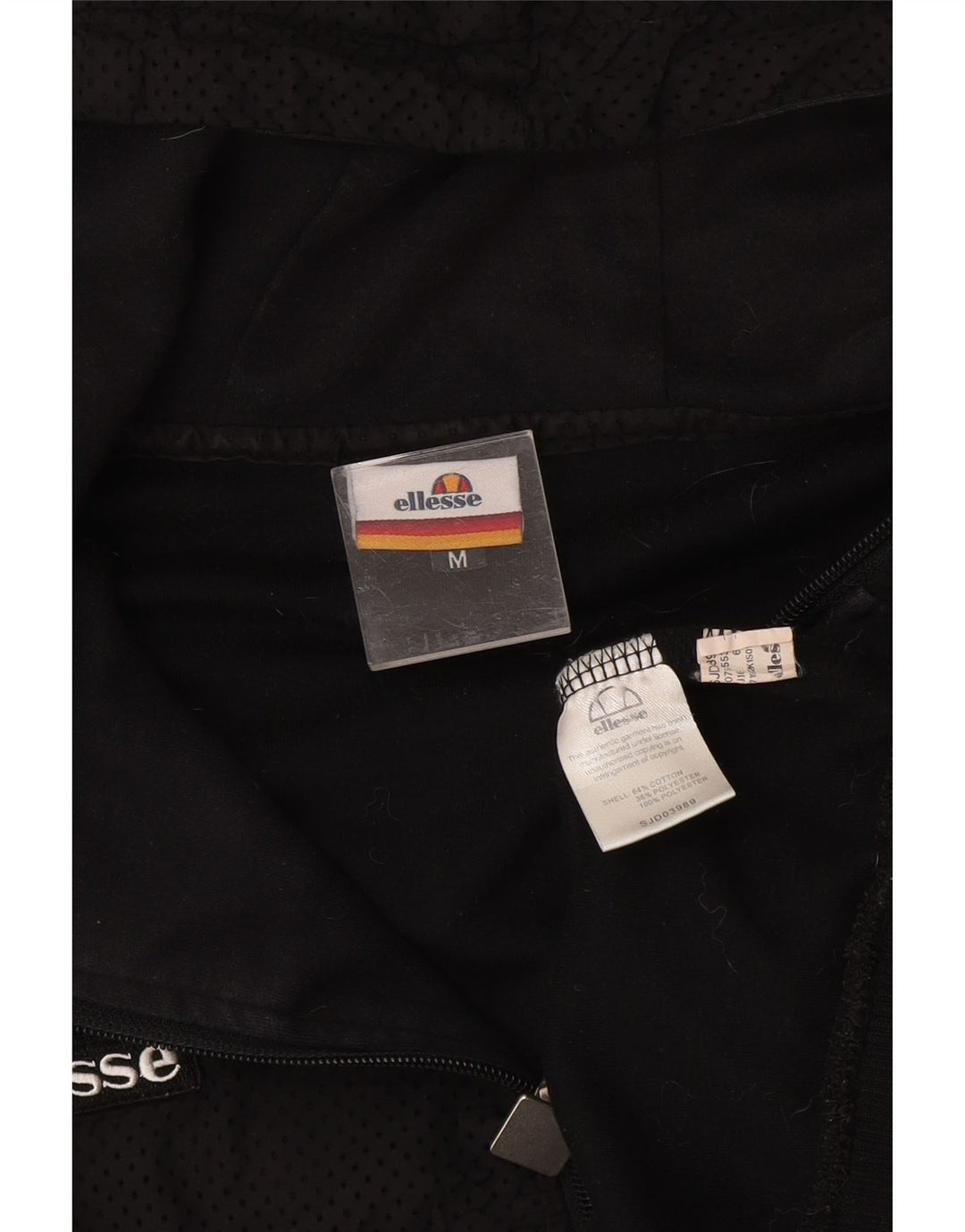 Ellesse Hombre Zip Sudadera Con Capucha Suéter Mediano Negro Algodón