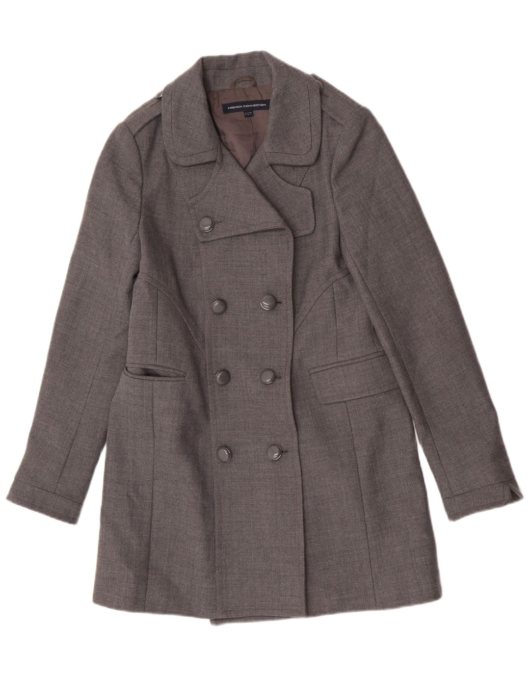 French Connection Abrigo militar de doble botonadura para mujer UK 42 Gris medio