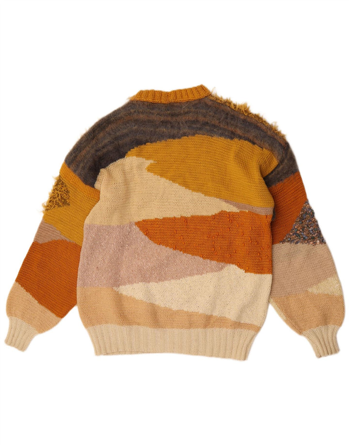 Vintage mujer cuello redondo jersey suéter Reino Unido 16 grande multicolor