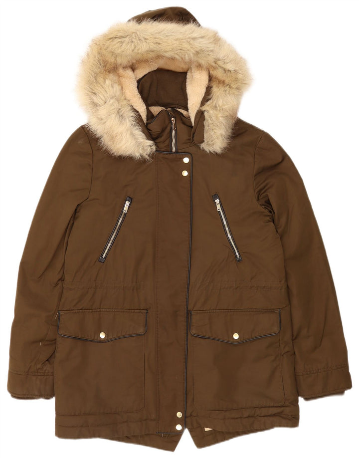 Zara Mujer Trafaluc Chaqueta Parka Sherpa Extragrande UK 10 Small Marrón