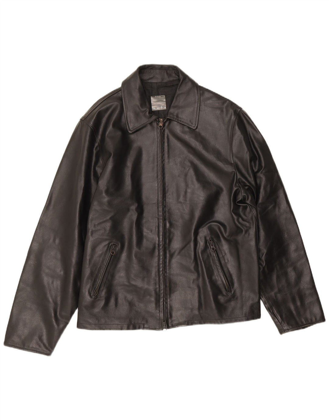 Mays Chaqueta de cuero para hombre IT 46 Small Cuero negro