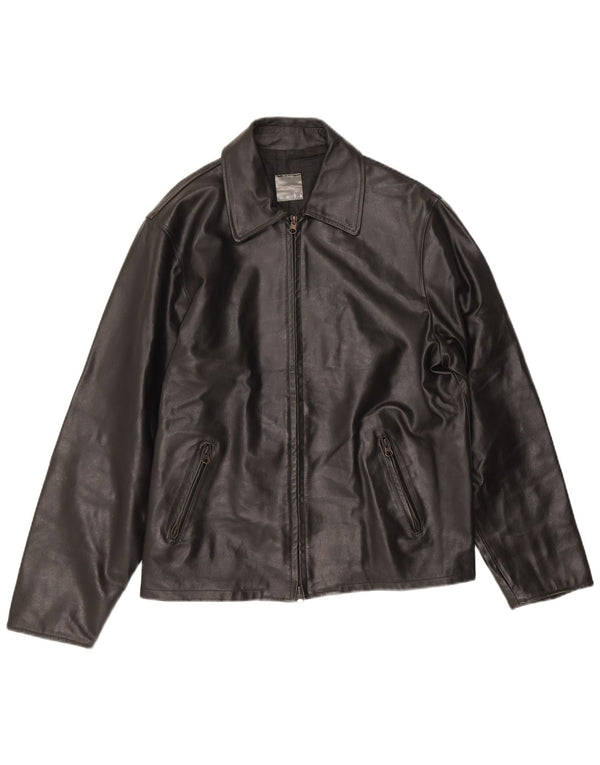 Mays Chaqueta de cuero para hombre IT 46 Small Cuero negro