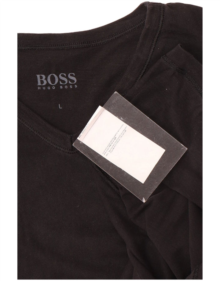 Hugo Boss Hombre Camiseta Top Grande Algodón Negro