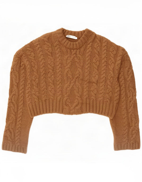 Zara Jersey corto extragrande con cuello barco para mujer UK 44 Marrón medio