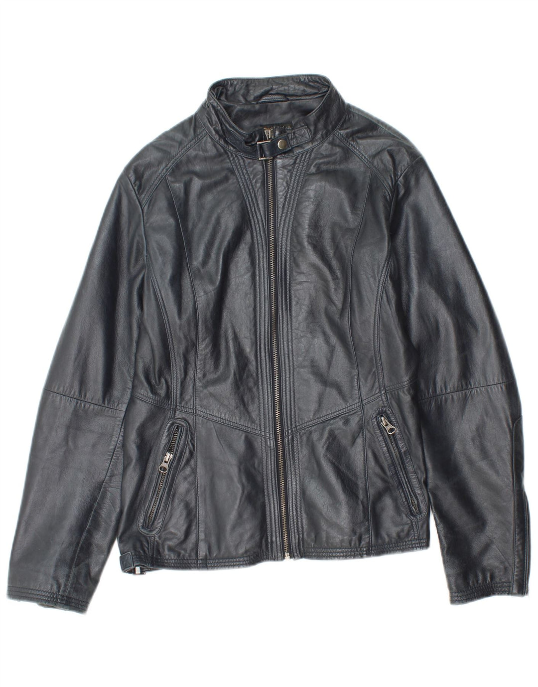 Chaqueta de cuero vintage para mujer IT 48 XL cuero azul marino