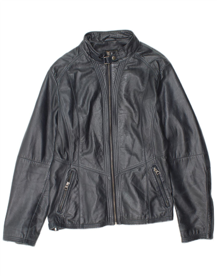 Chaqueta de cuero vintage para mujer IT 48 XL cuero azul marino