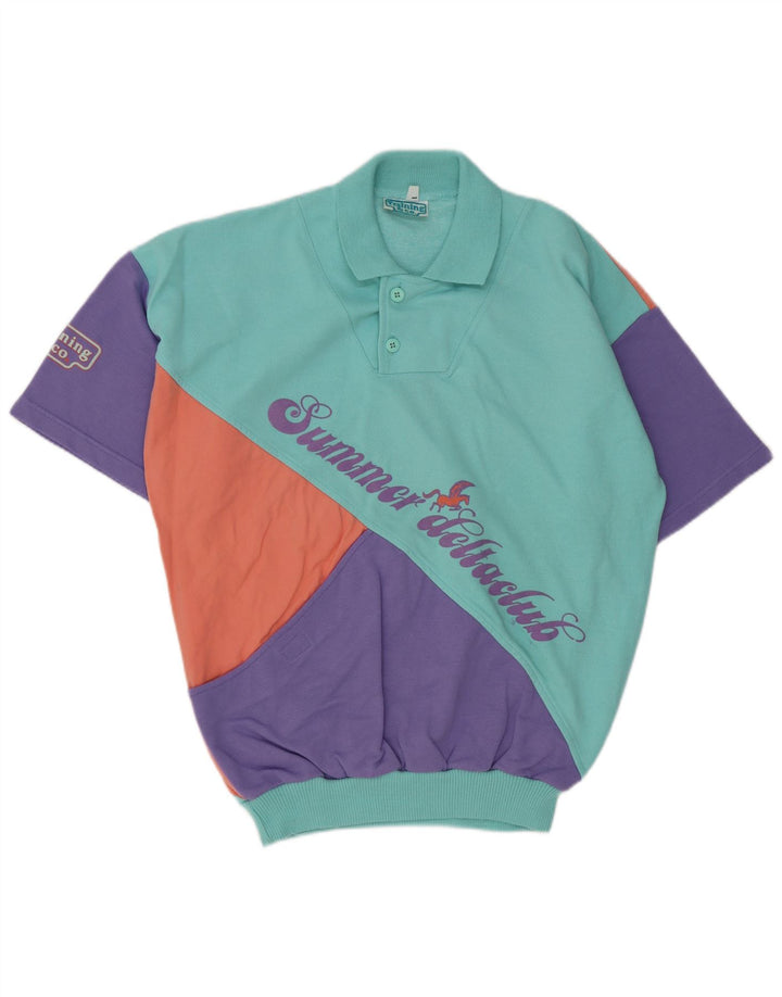 Vintage hombres sudadera gráfica jumper grande multicolor colorblock