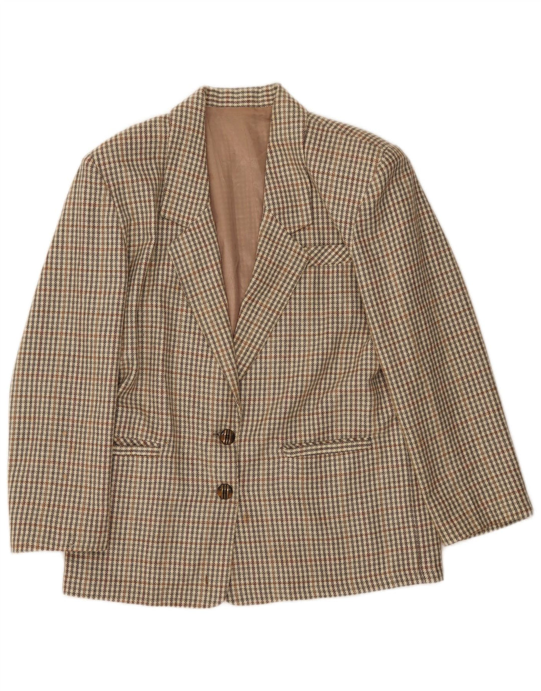 Vintage mujer 2 botones Blazer chaqueta IT 46 grande caqui Gingham lana