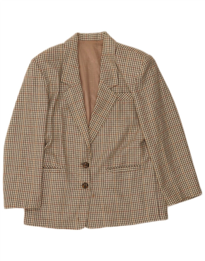 Vintage mujer 2 botones Blazer chaqueta IT 46 grande caqui Gingham lana
