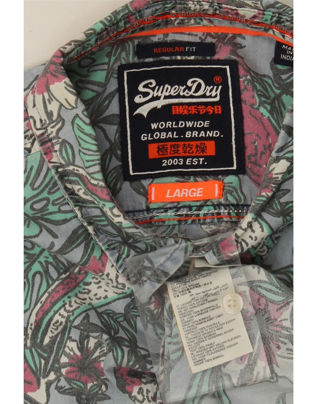 SUPERDRY Camisa de manga corta de corte regular para hombre de algodón floral azul grande