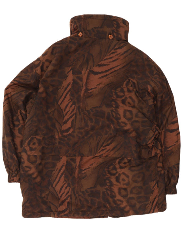 Vintage mujer oversized cortavientos abrigo Reino Unido 10 pequeño marrón animal print