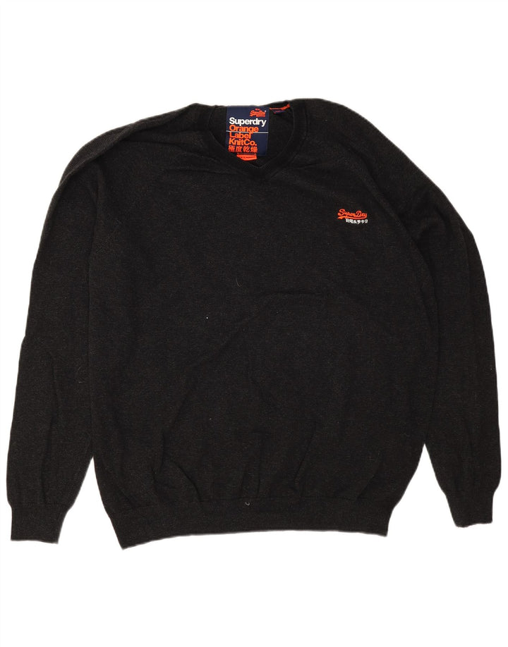 Superdry Jersey con cuello en V para hombre, talla 2XL, algodón gris