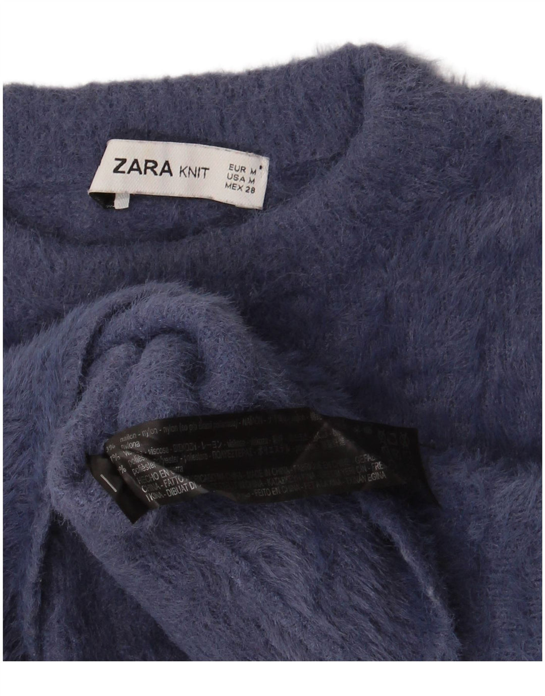 Zara - Jersey corto con cuello redondo para mujer, talla 40, nailon azul marino mediano