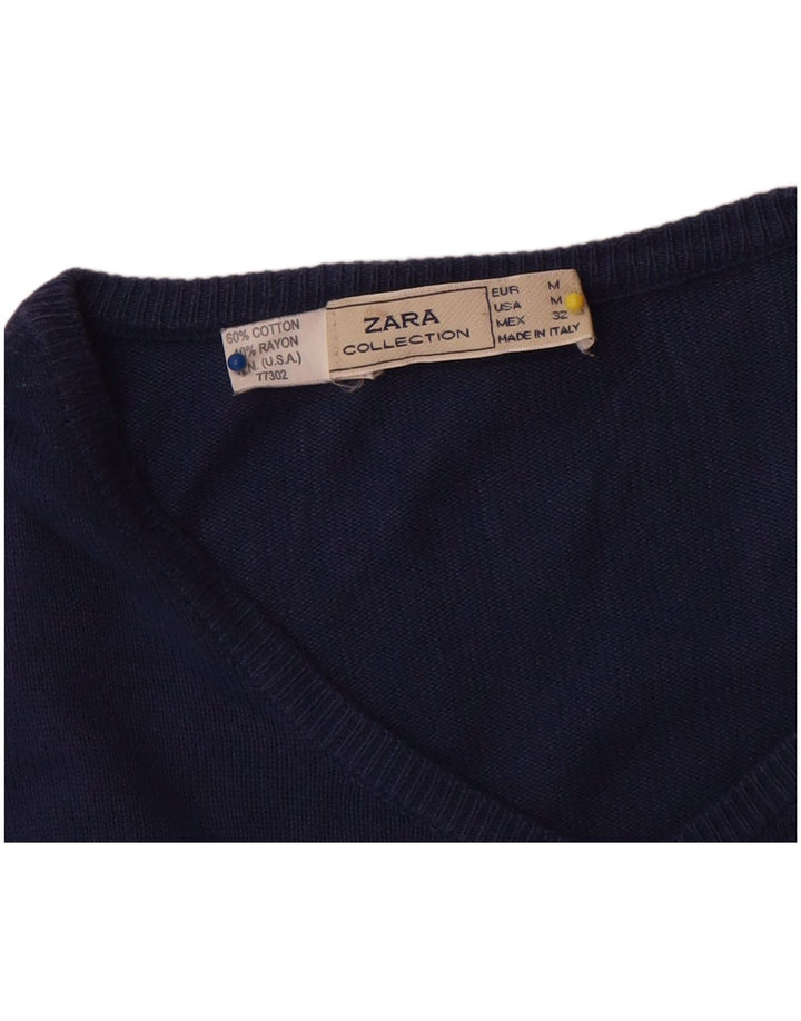 Zara Mujer Cárdigan Suéter UK 40 Medio Azul Marino Algodón