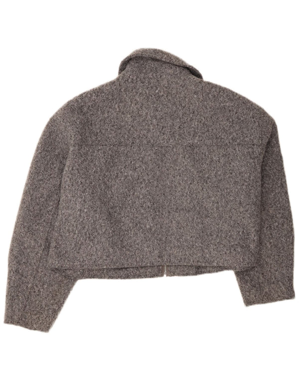 Zara Mujer Crop Bomber Jacket UK 20 2XL Gris Poliéster