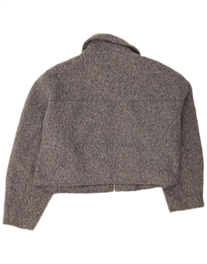 Zara Mujer Crop Bomber Jacket UK 20 2XL Gris Poliéster